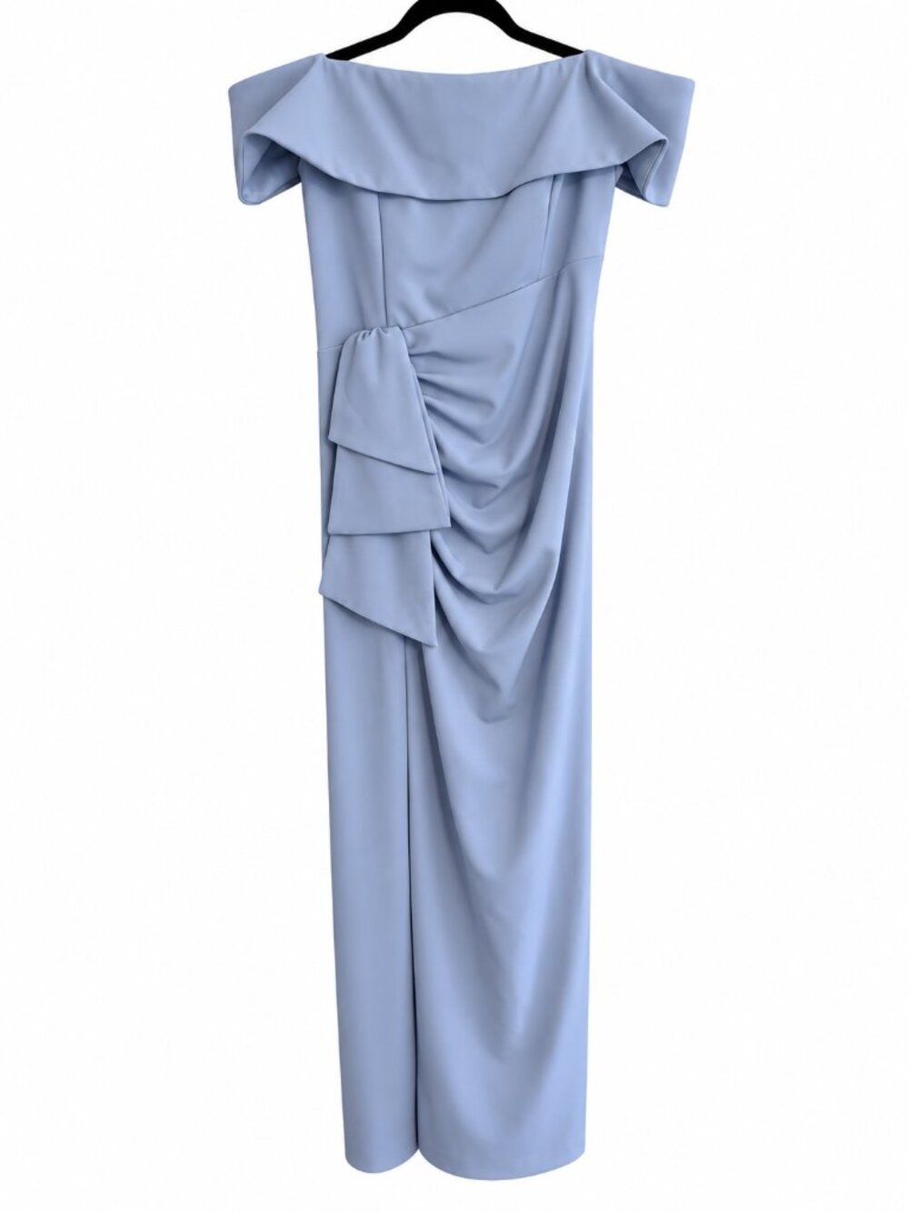 XSCAPE Periwinkle Off Shoulder Ruched Ruffle Formal Gown Size 14 - Picture 2 of 4